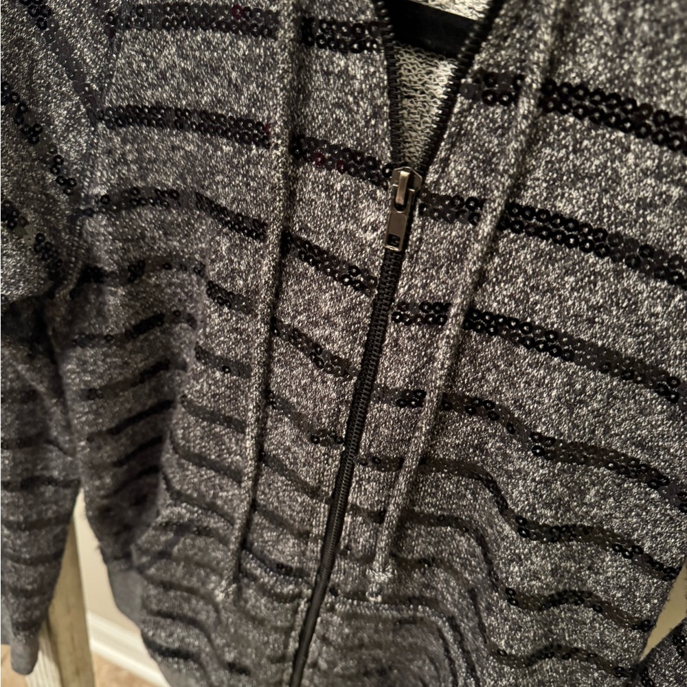 XXI Gray and Black Striped Hoodie with Sequins Size‎ Small